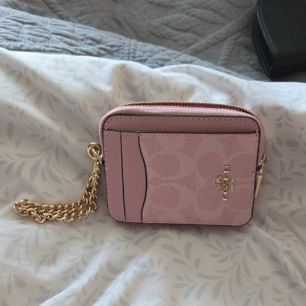 Coach Light Pink Wristlet with Gold Chain
